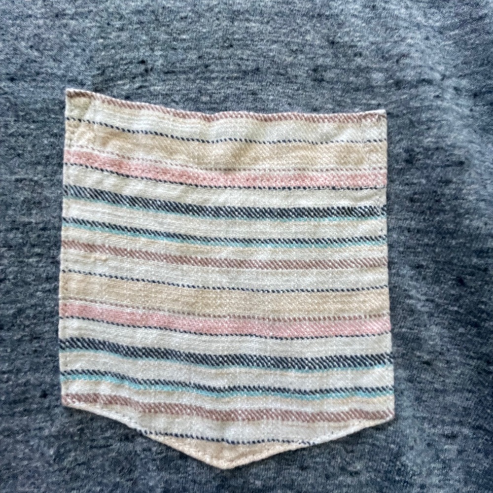 Marine Layer Signature Pocket T-Shirt Soft Heather Grey Striped Pocket Size L - Picture 4 of 9